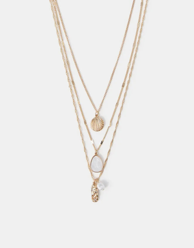 3-Pack Shell Pearl Pendant Necklaces