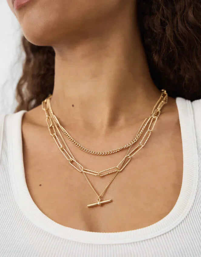 3-Pack T-Bar Pendant Chain Necklaces