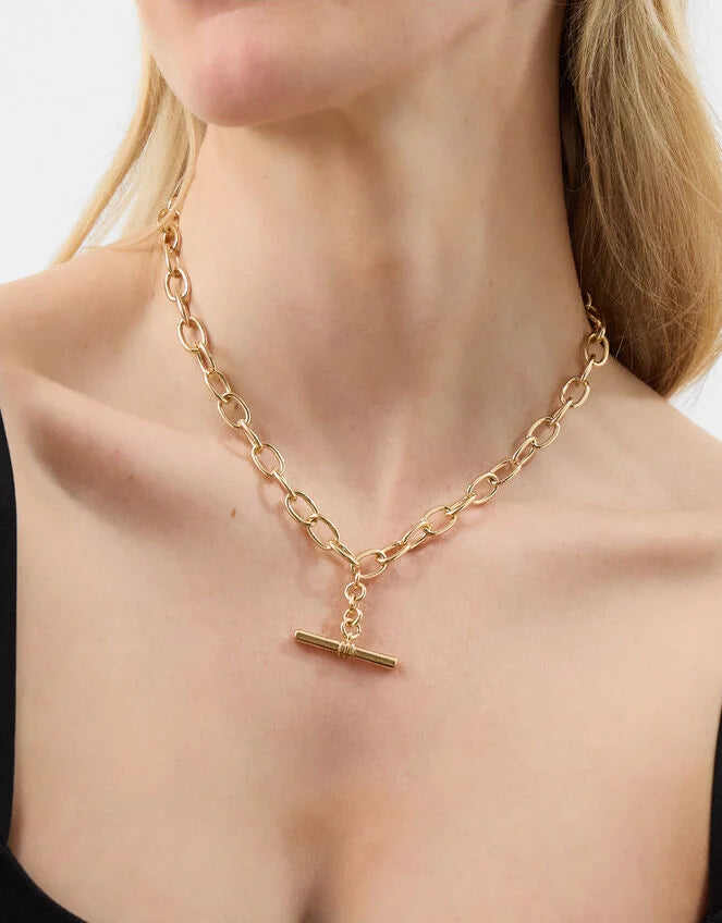 T-Bar Link Chain Necklace Gold