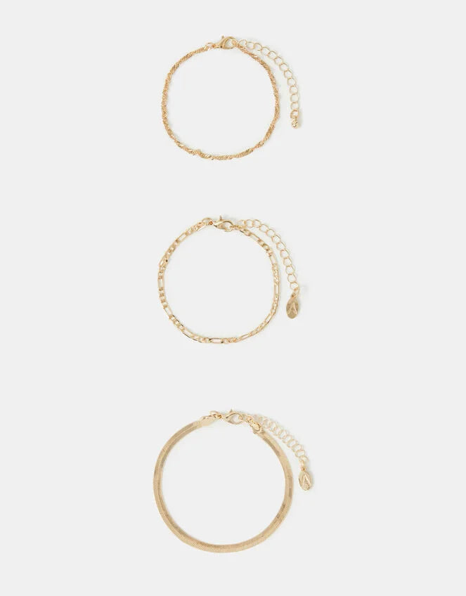 3-Pack Delicate Chain Bracelets Gold