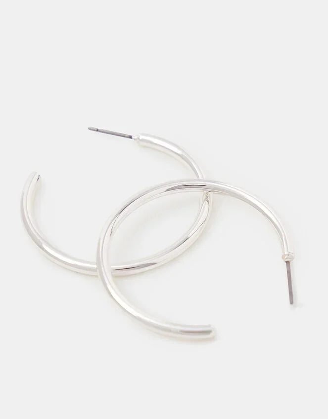 Medium Tube Hoop Earrings Silver