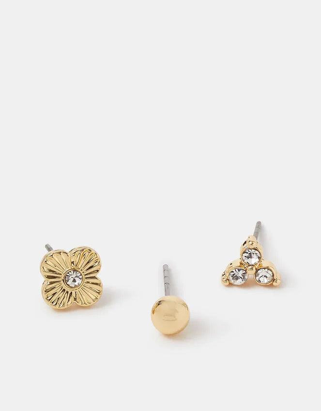 3-Pack Clove Stud Earrings Gold