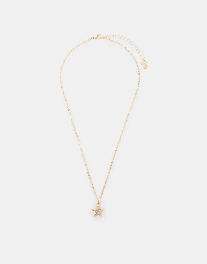 Diamanté Starfish Pendant Necklace Gold