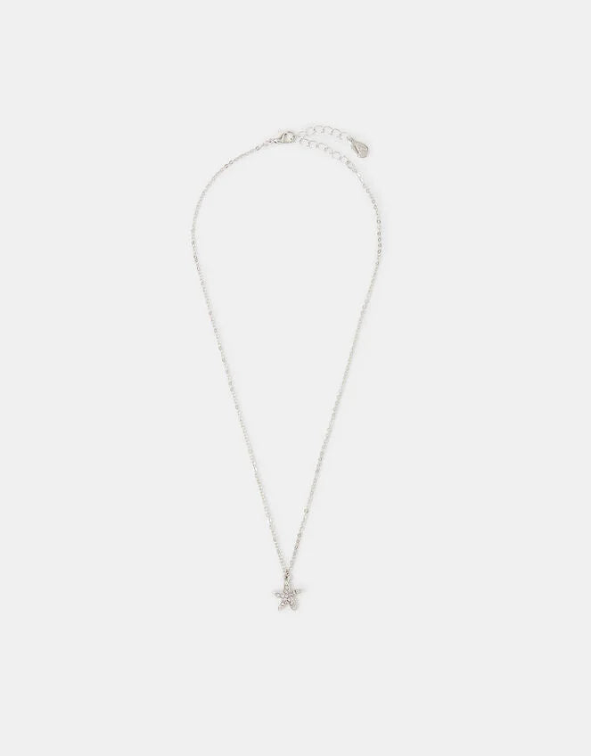 Diamanté Starfish Pendant Necklace Silver
