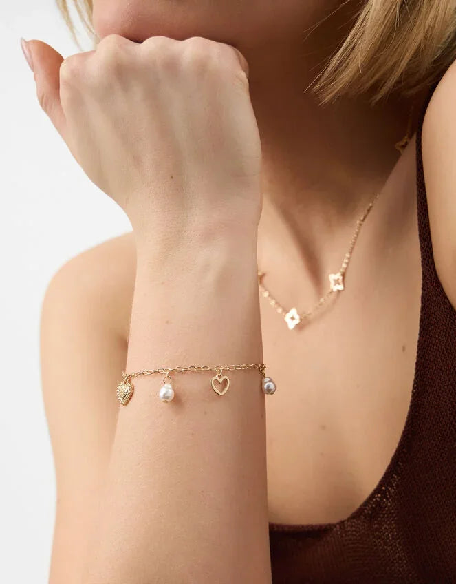 Heart & Pearl Charm Bracelet