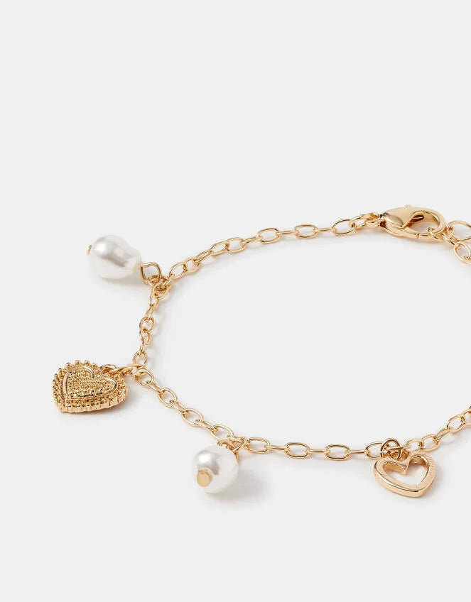 Heart & Pearl Charm Bracelet