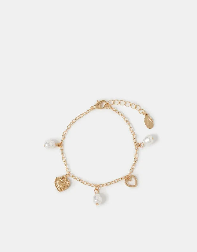 Heart & Pearl Charm Bracelet