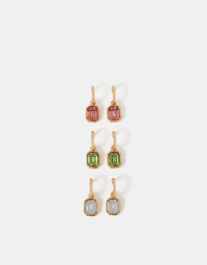 3-Pack Gem Drop Hoop Earrings