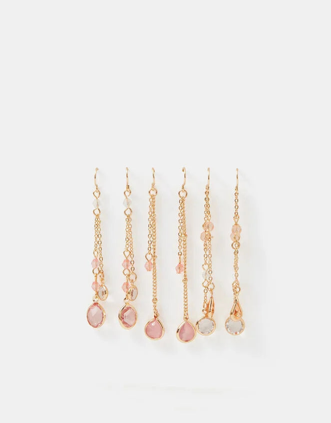3-Pack Gem Chain Drop Earrings