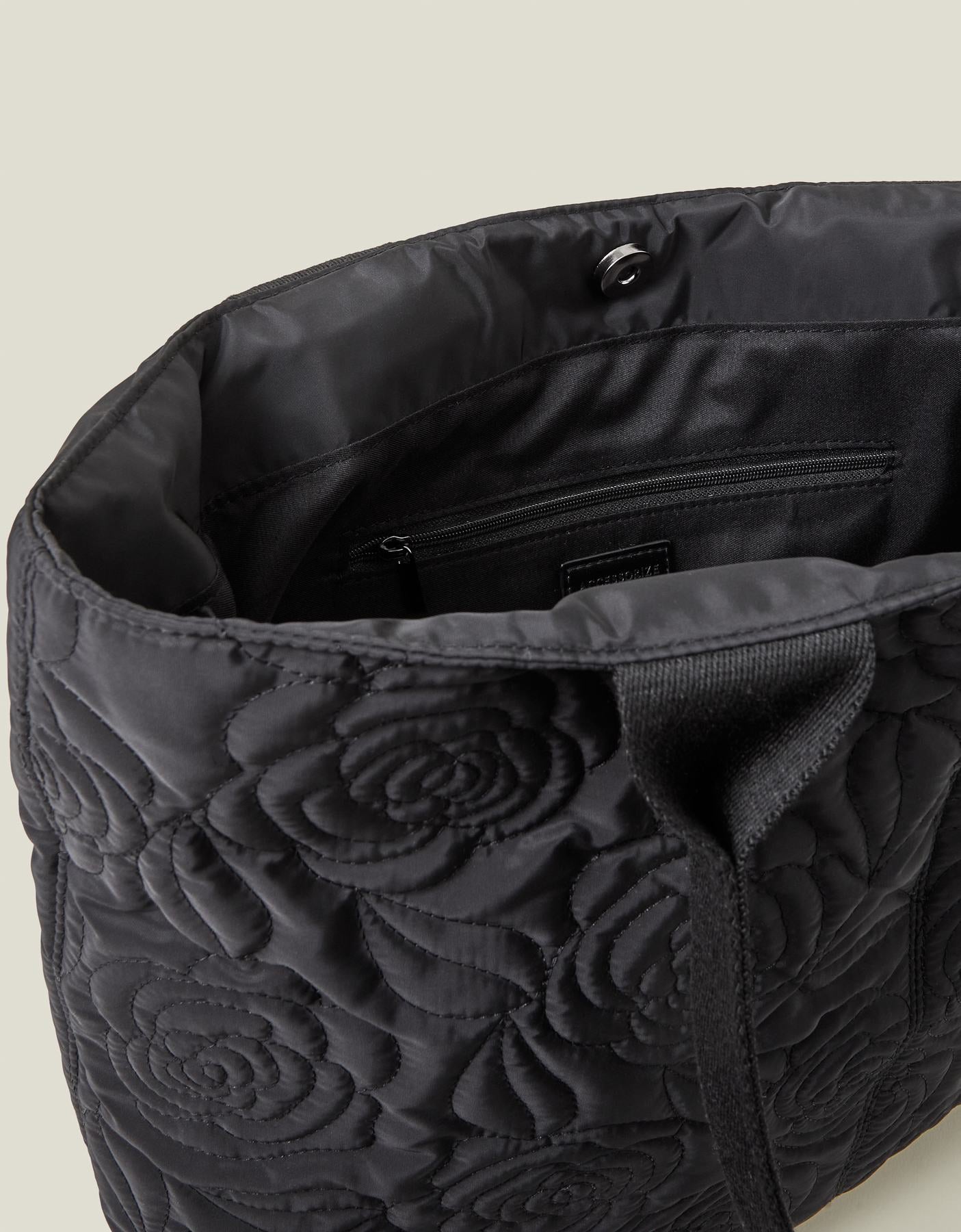 Floral Quilted Nylon Tote 