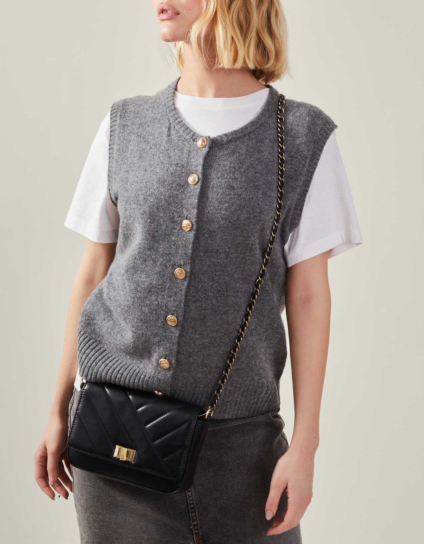 Chain Strap Faux Leather Cross-Body Bag