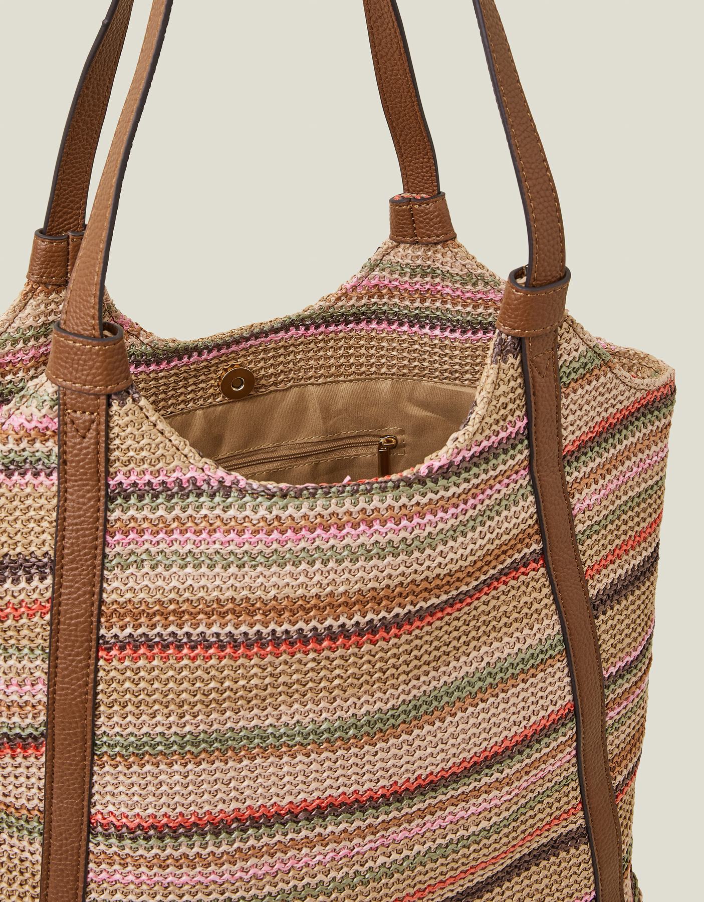 Stripe Raffia Shoulder Bag