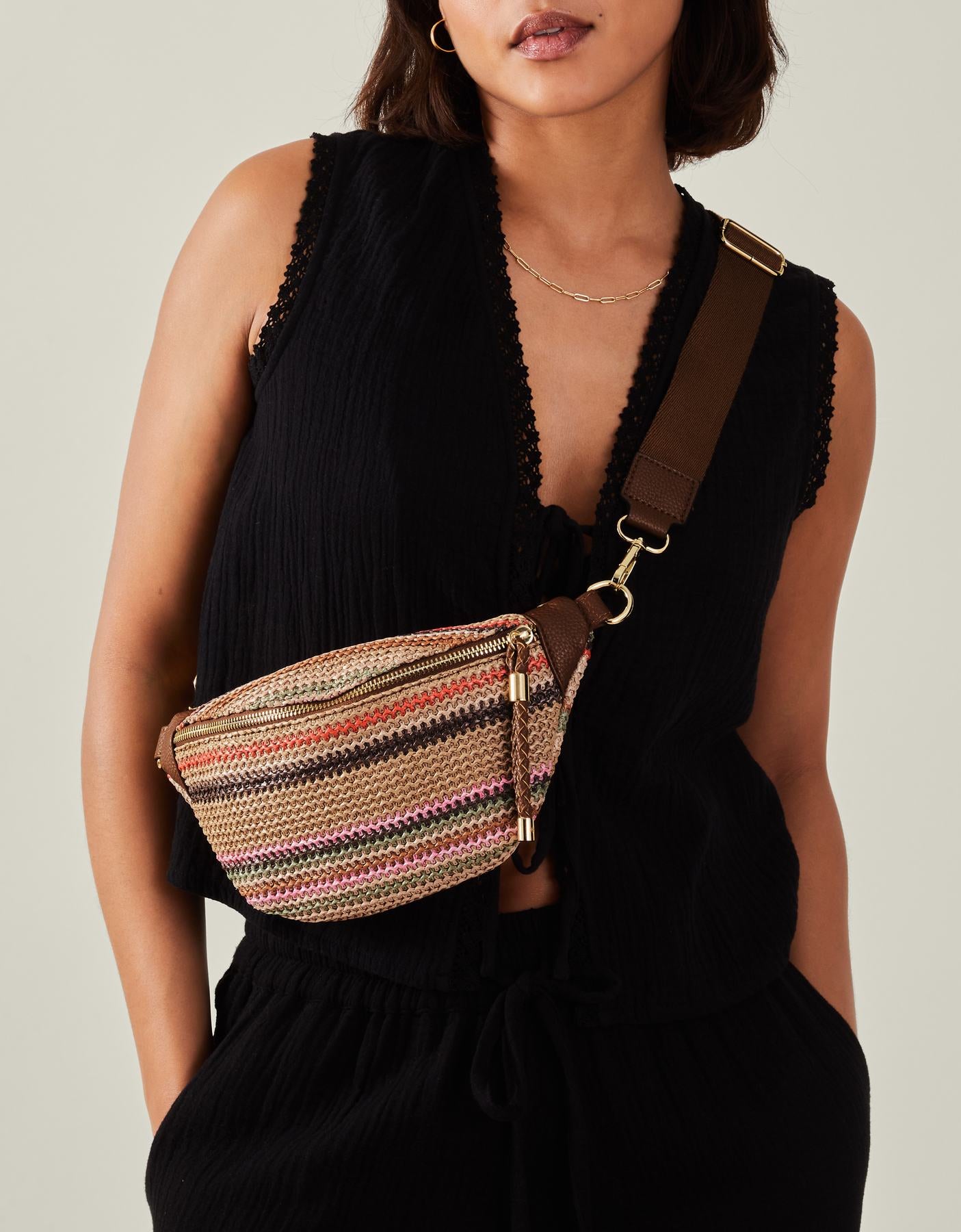 Stripe Raffia Bum Bag