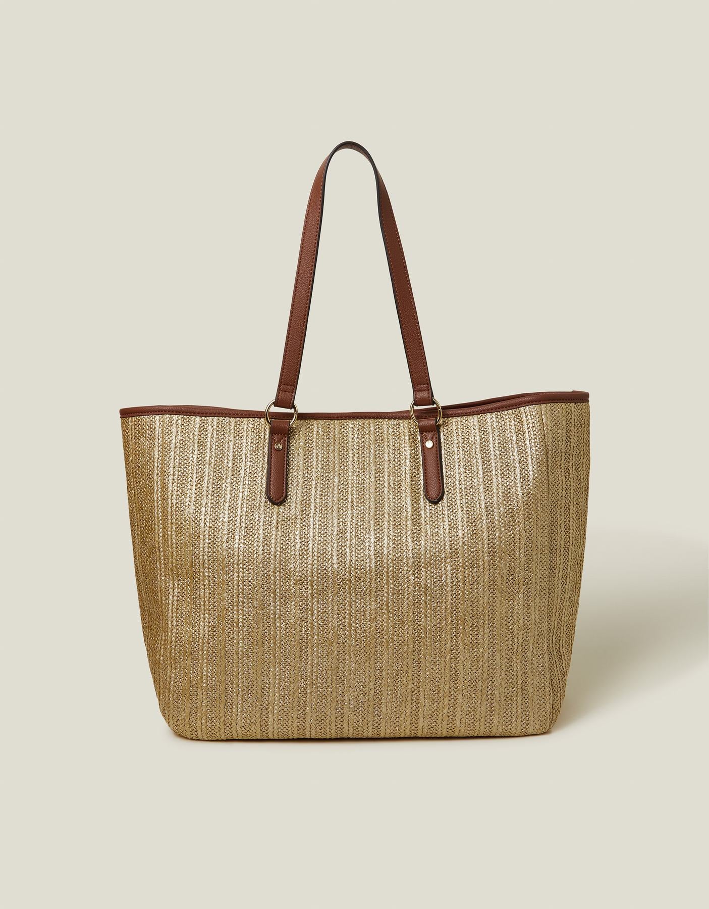 Large Metallic Raffia Shopper Bag