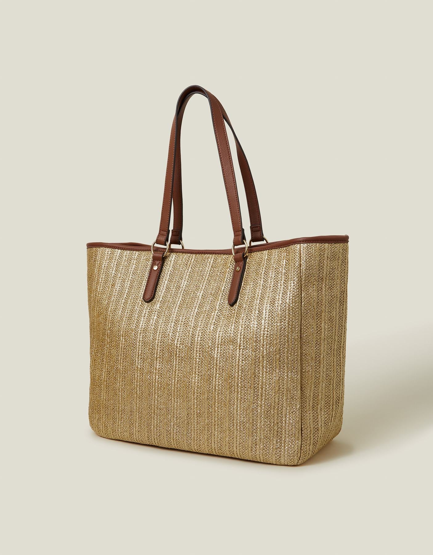 Large Metallic Raffia Shopper Bag