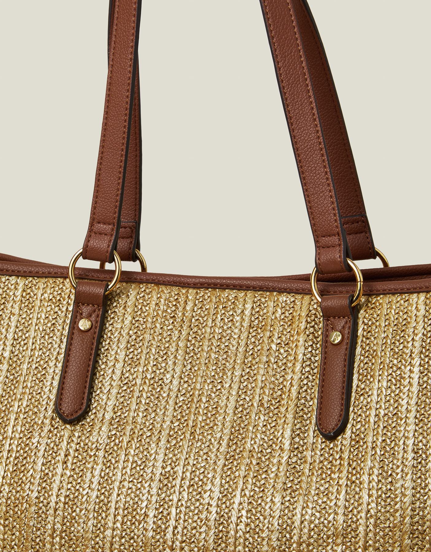 Large Metallic Raffia Shopper Bag