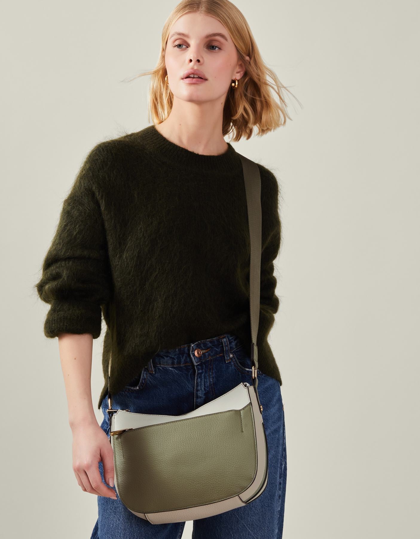 Two-Tone Faux Leather Crossbody Bag