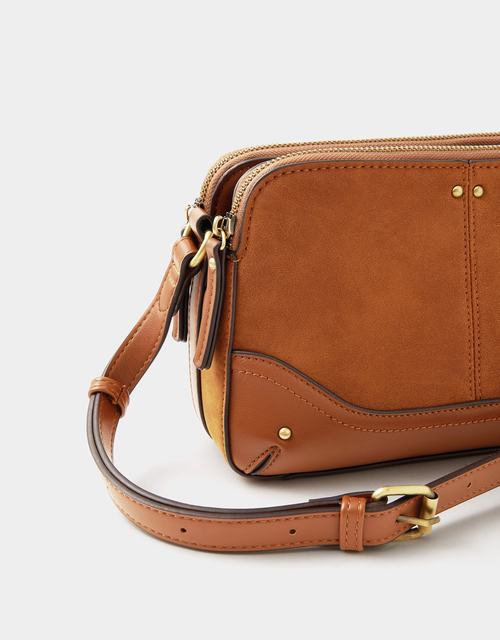 Double Zip Crossbody Bag Tan