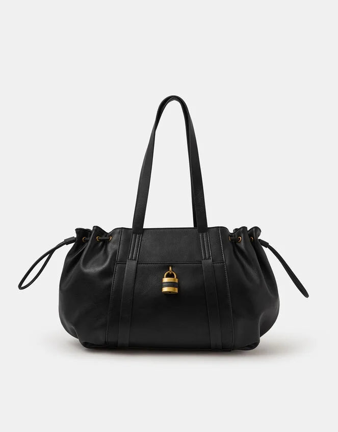 Padlock Ruched Shoulder Bag Black