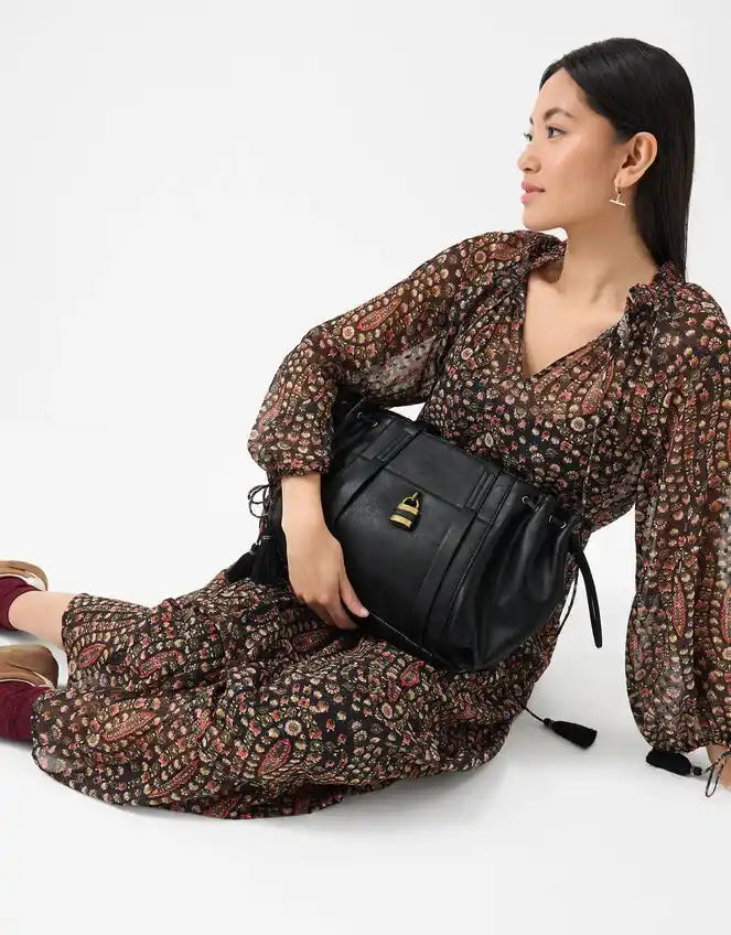 Padlock Ruched Shoulder Bag Black