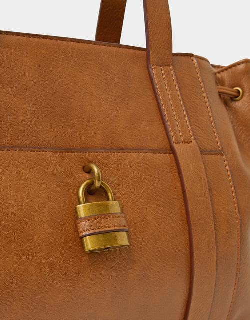 Padlock Ruched Shoulder Bag Tan