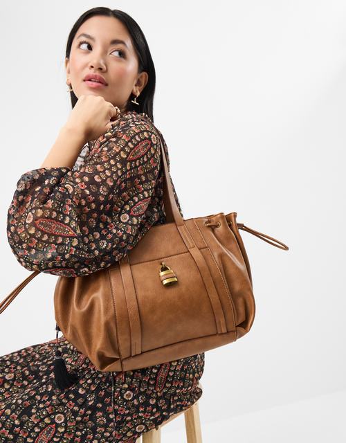 Padlock Ruched Shoulder Bag Tan