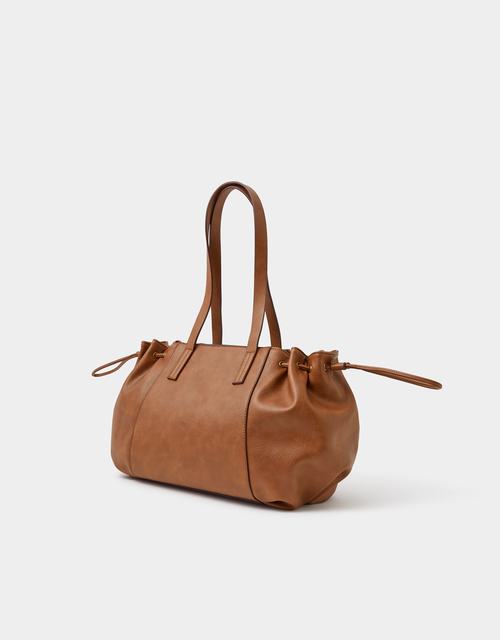 Padlock Ruched Shoulder Bag Tan