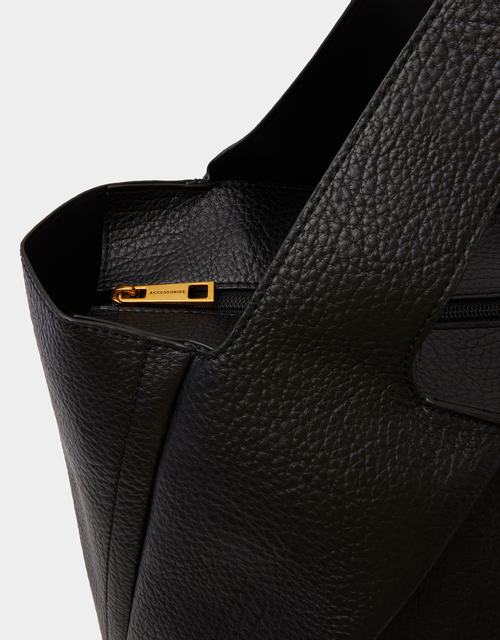 Faux Leather Pleated Shoulder Bag Black