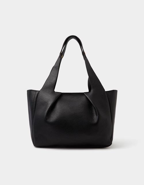 Faux Leather Pleated Shoulder Bag Black