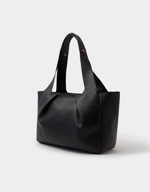 Faux Leather Pleated Shoulder Bag Black