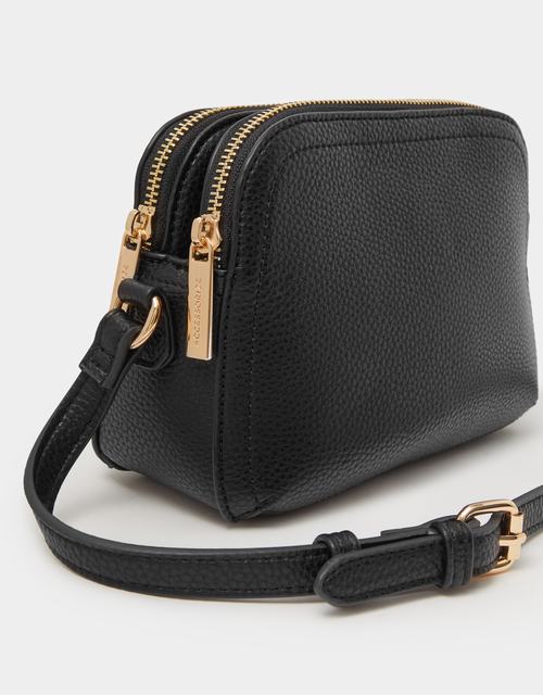 Double Zip Crossbody Black Bag
