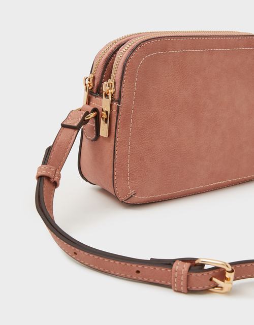 Double Zip Crossbody Bag Pink