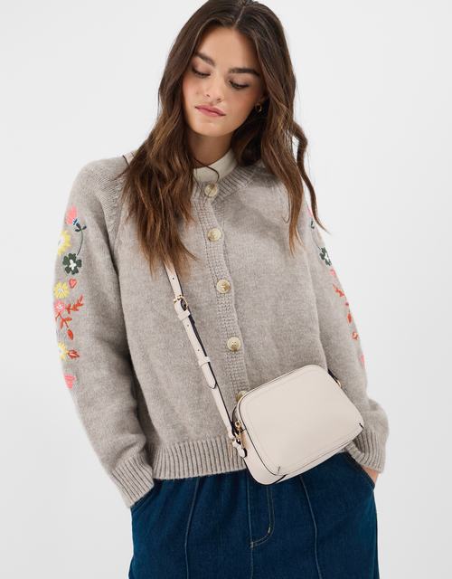 Double Zip Crossbody Bag Cream