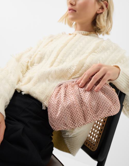 Sequin Clip Frame Clutch Pink