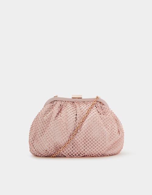 Sequin Clip Frame Clutch Pink