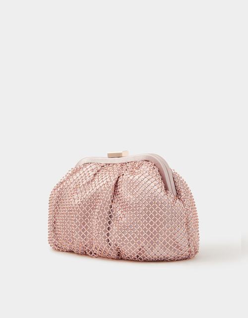 Sequin Clip Frame Clutch Pink
