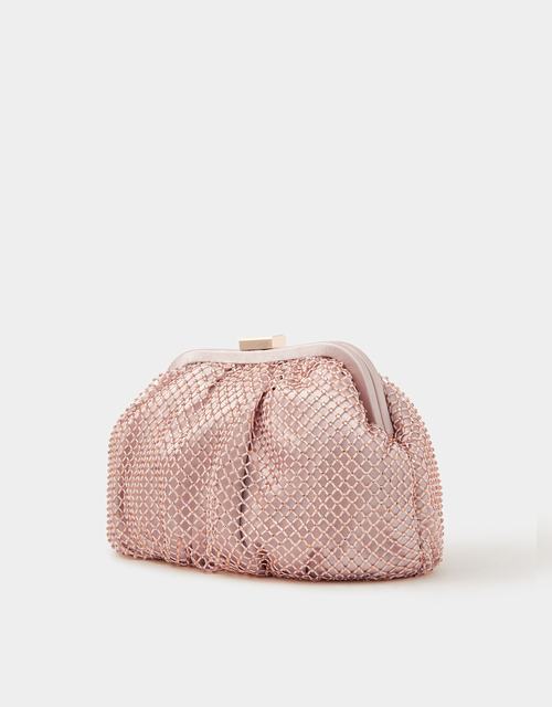 Sequin Clip Frame Clutch Pink