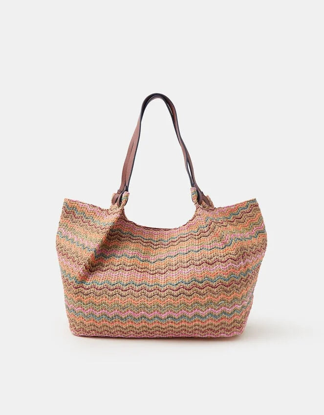 Stripe Raffia Tote Bag