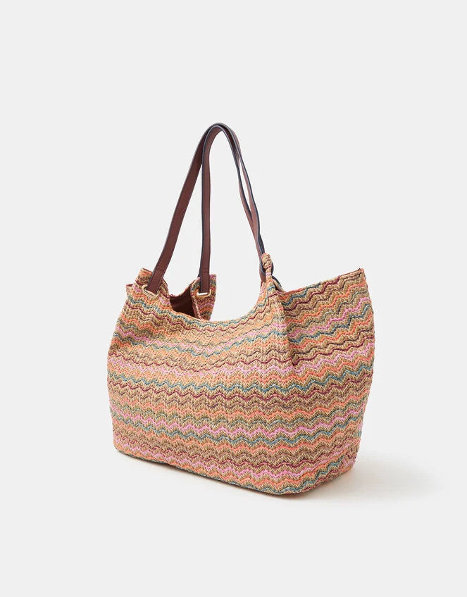 Stripe Raffia Tote Bag