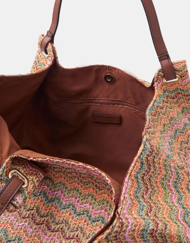Stripe Raffia Tote Bag