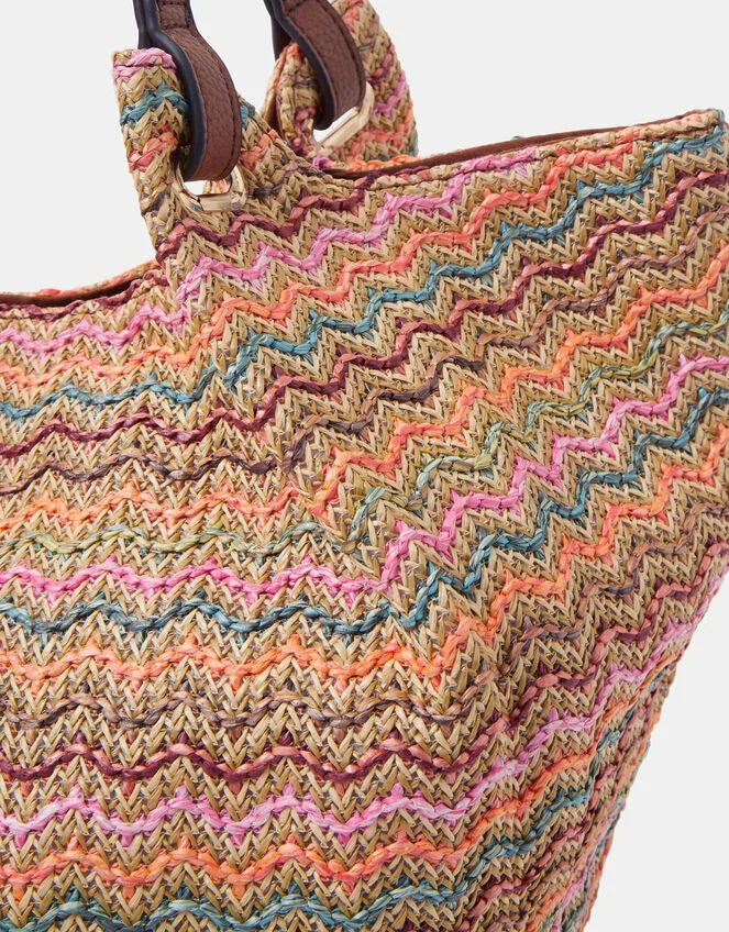 Stripe Raffia Tote Bag