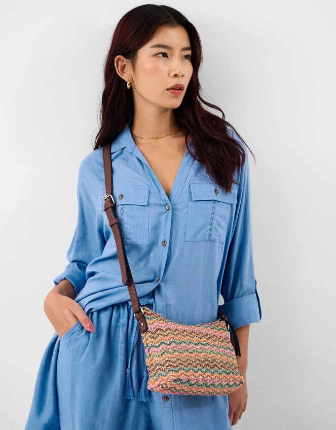 Stripe Raffia Crossbody Bag