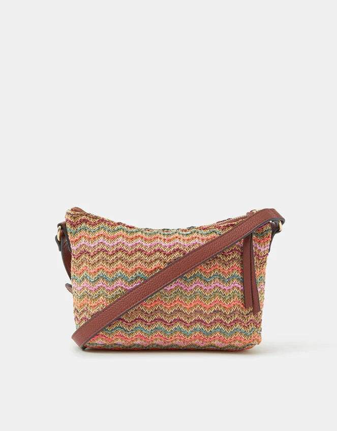 Stripe Raffia Crossbody Bag