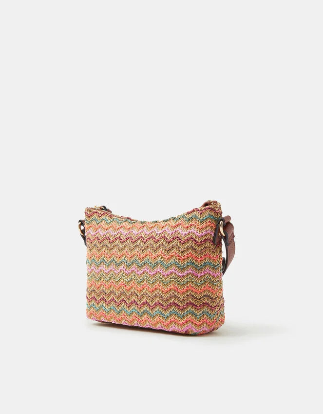 Stripe Raffia Crossbody Bag