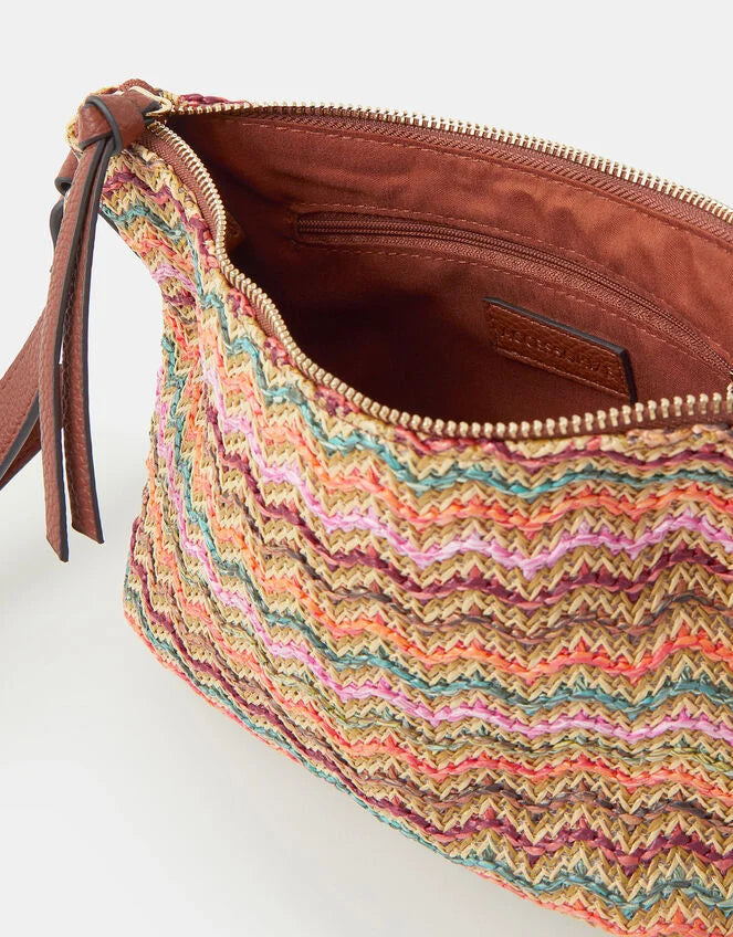 Stripe Raffia Crossbody Bag