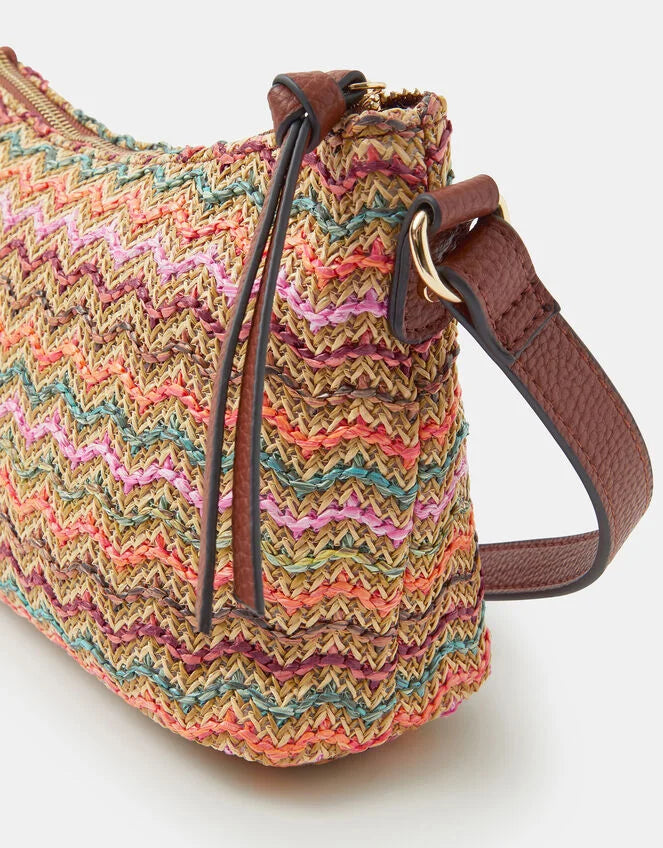 Stripe Raffia Crossbody Bag