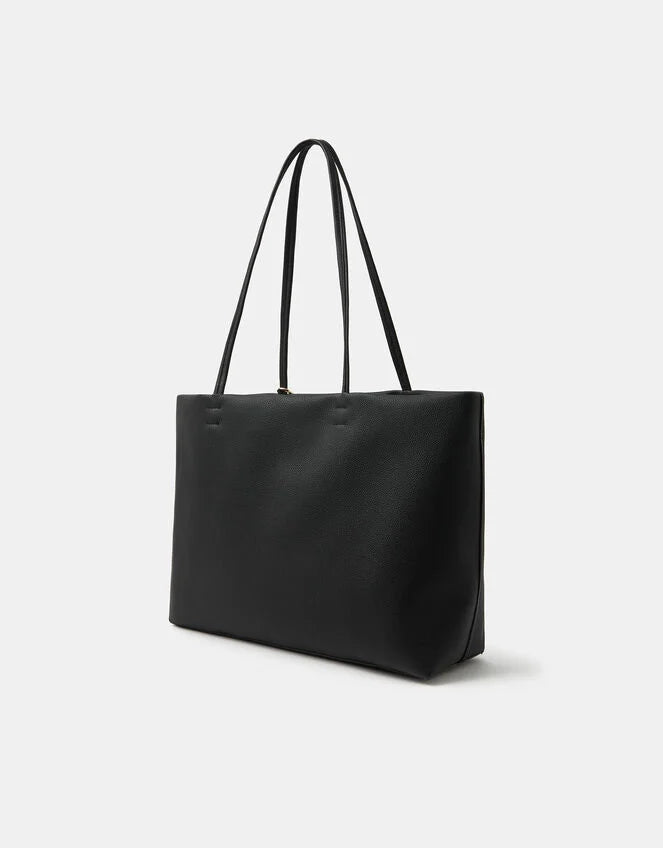 Charm Faux Leather Tote Bag Black