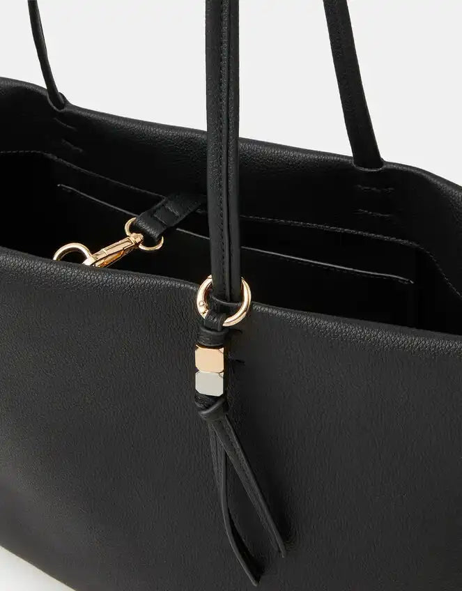 Charm Faux Leather Tote Bag Black