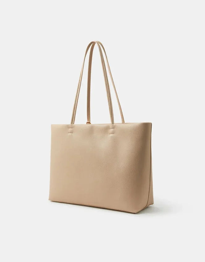 Charm Faux Leather Tote Bag Cream