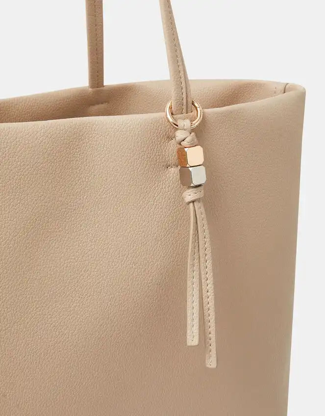 Charm Faux Leather Tote Bag Cream
